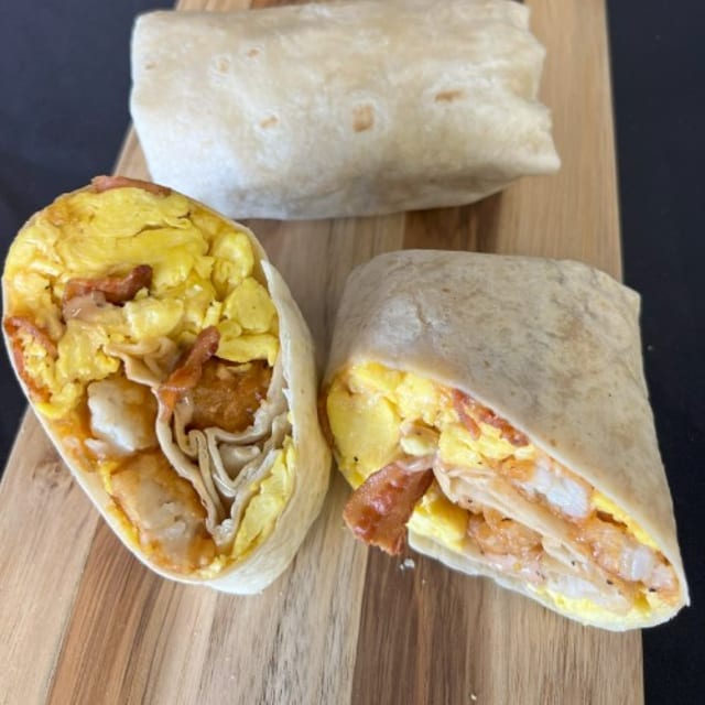 Bacon Breakfast Burritos and Fresh Fruit Platter.
