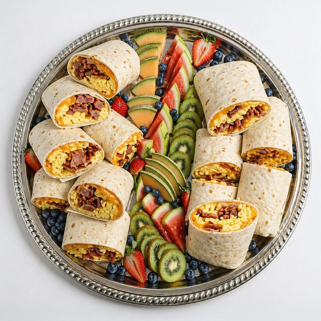 Bacon Breakfast Burritos and Fresh Fruit Platter.