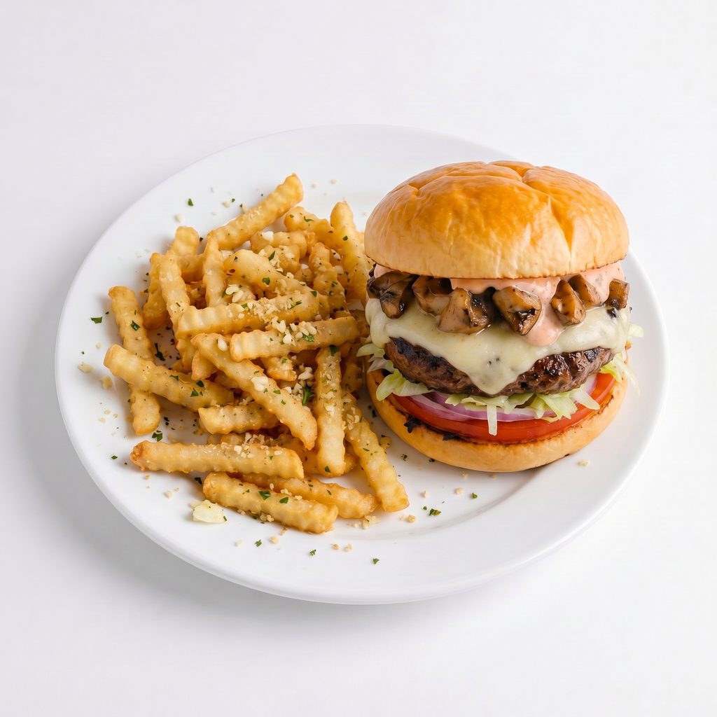 Marsala Mushroom Swiss Burger.