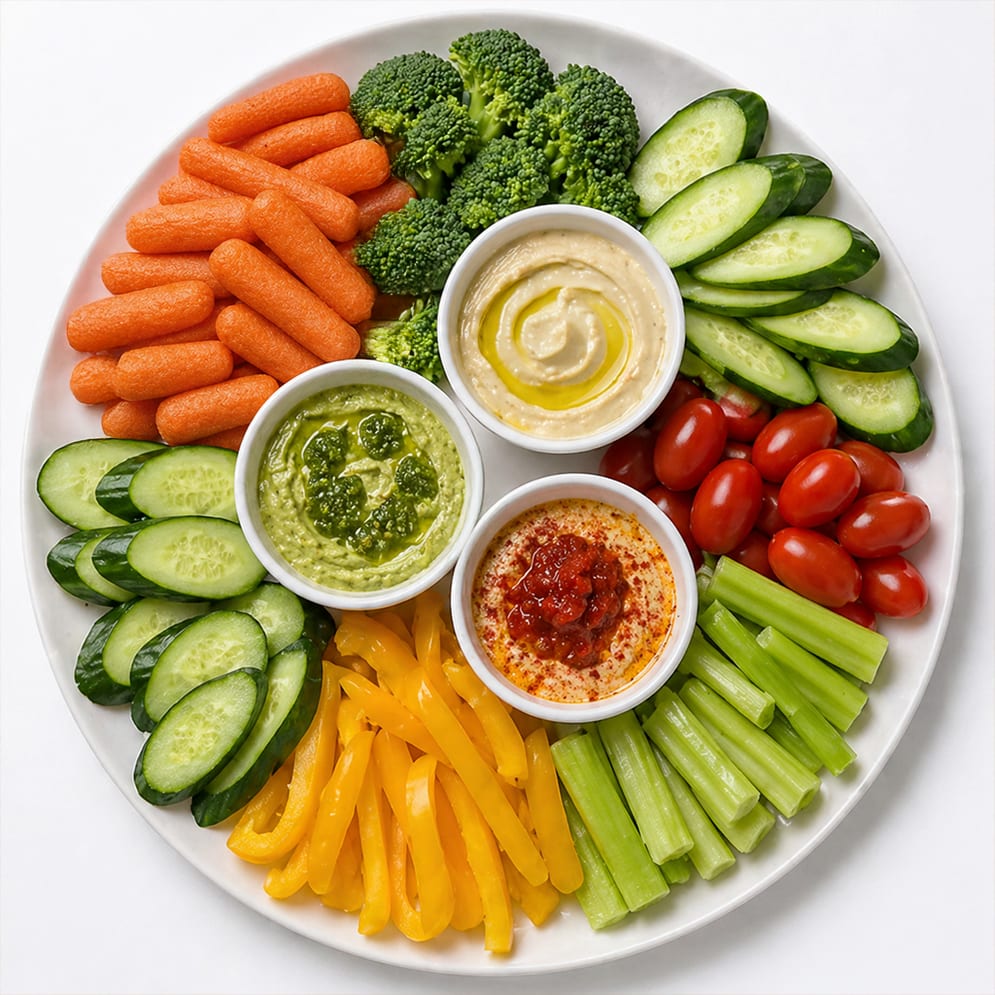 Hummus and Fresh Veggies Platter.
