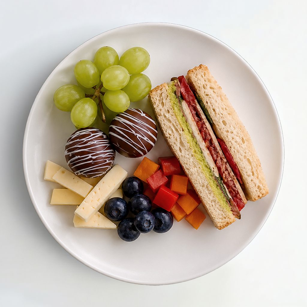 Individual Charcuttery Tray with Italian Pressed Sandwich.