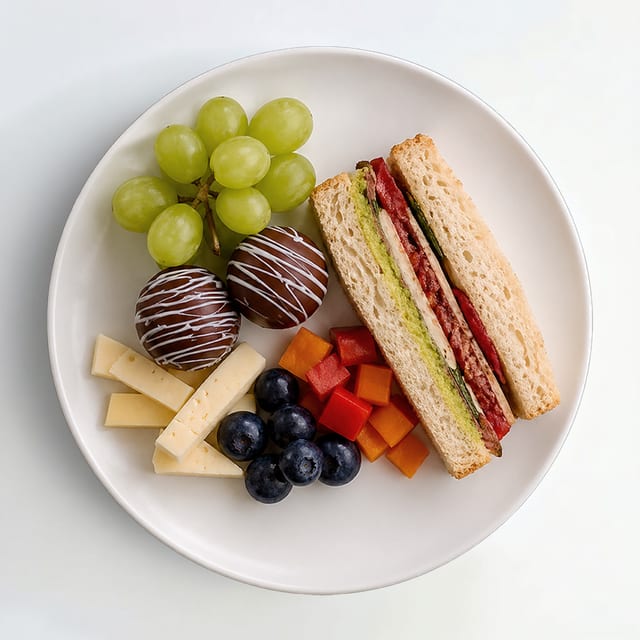 Individual Charcuttery Tray with Italian Pressed Sandwich.