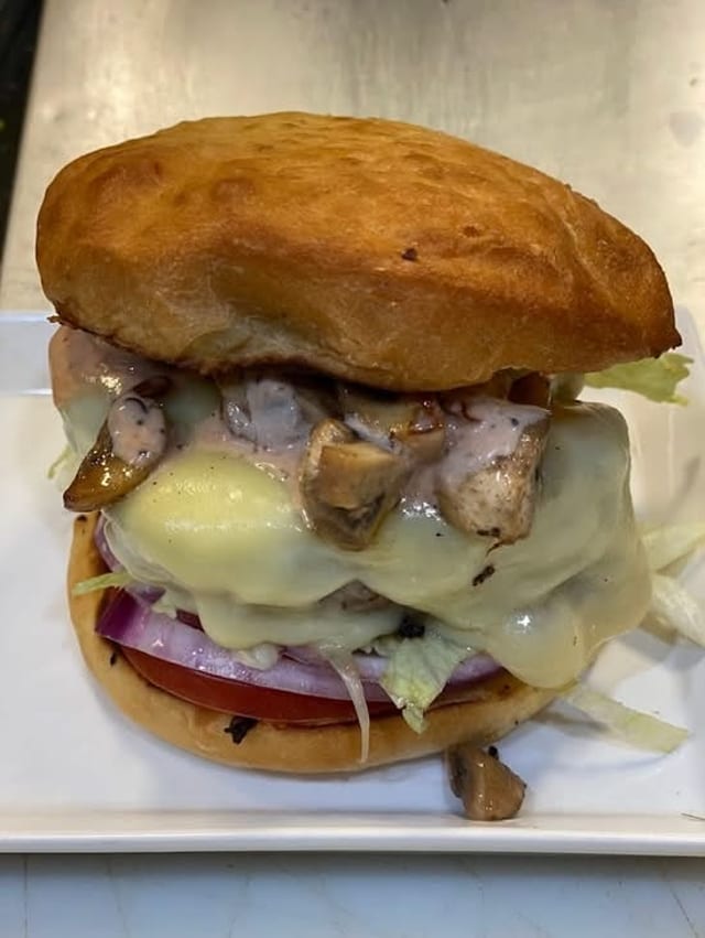 Marsala Mushroom Swiss Burger.