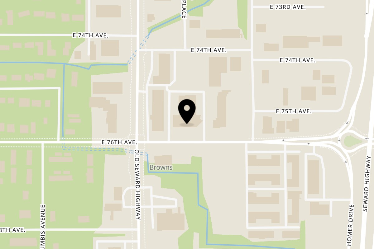 Map showing the location of Main Event Grill on 1041 E 76th Ave in Anchorage